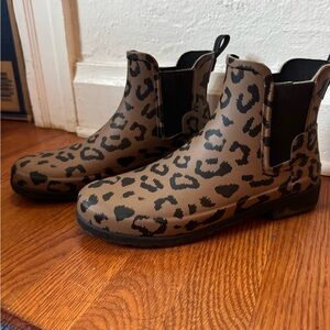 Hunter Chelsea Leopard Print Ankle Rain-boots Size 9 Waterproof